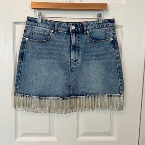 Blank Nyc Rhinestone Fringe cowgirl Nashville style Denim Mini Skirt size 12